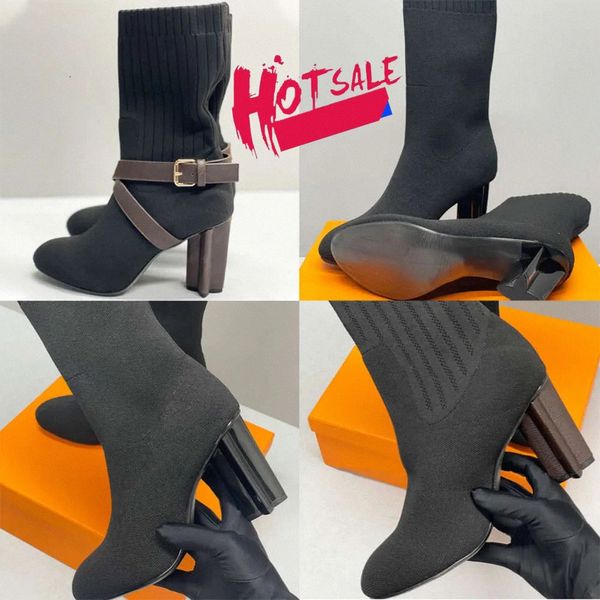 2024 Designers Mulheres Silhueta Tornozelo Martin Botas Inverno Avisar Bota Stretch Tecido Bootie Imprimir Flor Salto Casual Sapato Bordado Stretch Têxtil Bo O8Xi #