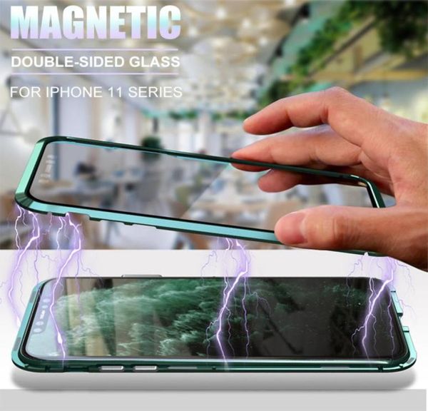 360 caixa de telefone de metal para iphone 12 pro xs max xr se 8 7 6s plus dupla face vidro temperado capa para iphone 11 case5918561