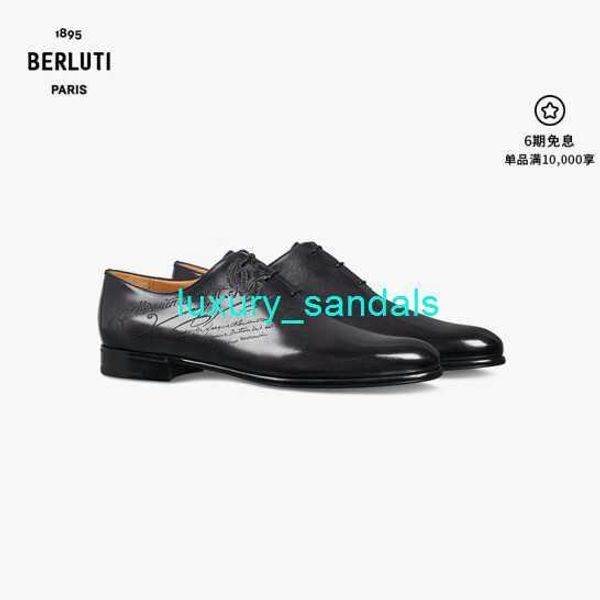 BERLUTI Scarpe eleganti da uomo Scarpe oxford in pelle Berluti Scarpe classiche da lavoro in pelle da uomo Alessandro Galet in pelle di vitello fantasia Scarpe oxford Nero Grigio 075 HBPZ