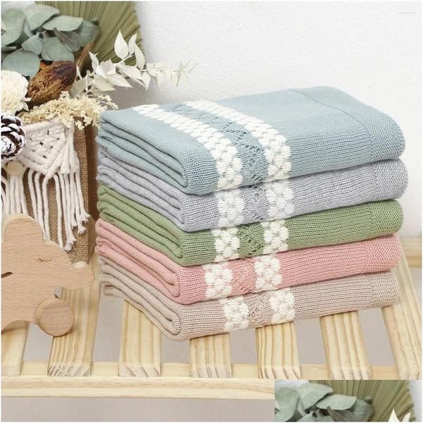 Decken Swaddling Born Baby Geburt Strickdecke Zeug für Säuglingssommer Männliche Kinderwagen Er Superweiches Badetuch Raumwurf Kinderbettwäsche Otpqf