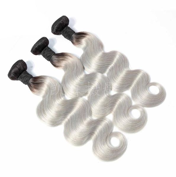 Estensioni dei capelli vergini brasiliani 1B Grigio 3 pacchi Capelli umani dell'onda del corpo 3 pezzi Un set 1BGrey Ombre Prodotti per capelli 1224 pollici4727062