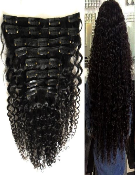 Афро-американские заколки для наращивания человеческих волос 100 г 120 г 8 шт. Натуральный черный афро странный вьющийся зажим6392788