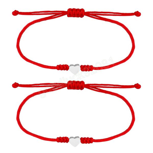 Bracciale con ciondolo con nodo a forma di cuore per uomo con carta Corda intrecciata fai da te Corda di filo rosso Gioielli fortunati regolabili