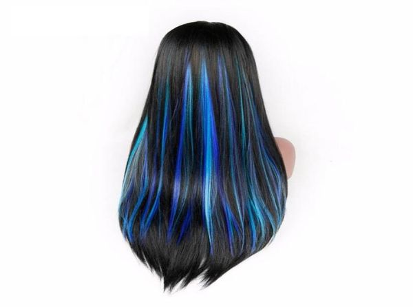 5 зажимов для наращивания волос, термостойкое синтетическое волокно, смешанные цветные серо-синие волосы на Хэллоуин для Африки American5789228