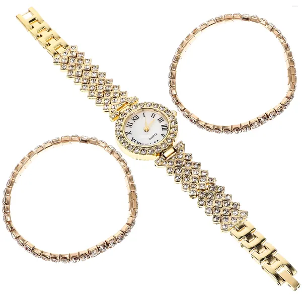Relógios de pulso 2 pcs relógio de quartzo pulseira pulseira de prata esterlina pulseiras para mulheres senhora relógios meninas presente moda feminina