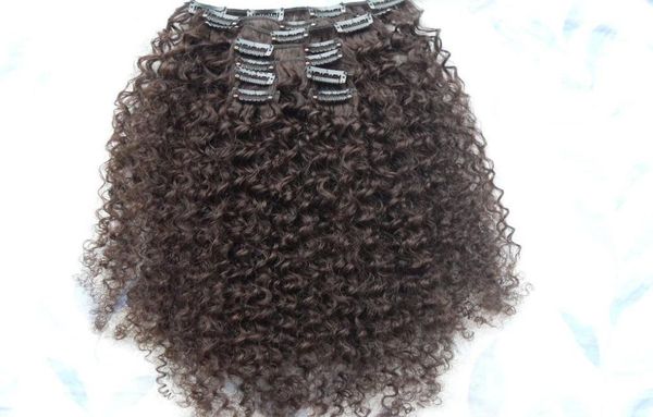 Neuankömmling Malaysia Virgin Afro Kinky Curly Hair Schuss Clip in Kinky Curly Dunkelbraun 2Color Human Extensions7106812