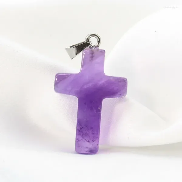 Encantos naturais ametista cruz crucifixo colar pingente cristal quartzo energia pedra religioso balançar amuleto mascote jóias peças