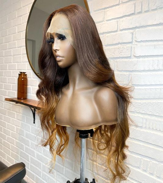 360 frente do laço perucas de cabelo humano peruano remy cabelo seda topo perucas cheias do laço ombre marrom loira pré arrancado peruca para women9503777