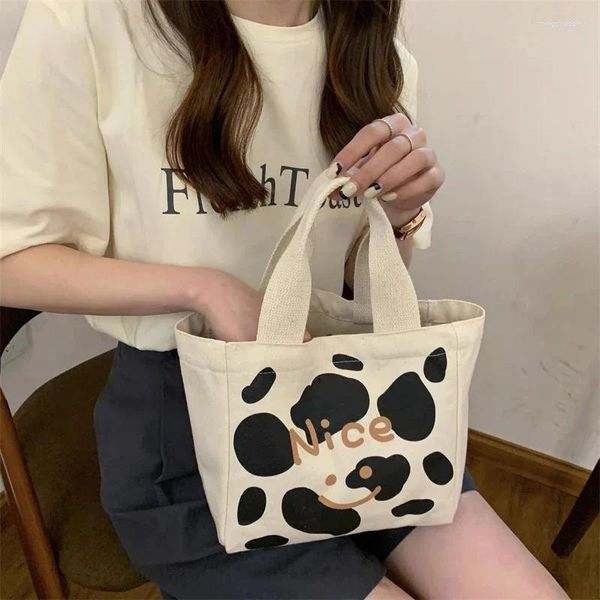 Einkaufstaschen Koreanischen Stil Kühe Muster Mittagessen Tasche Frauen Tote Mini Reise Leinwand Handtasche Große Kleinigkeiten Lagerung Organizer