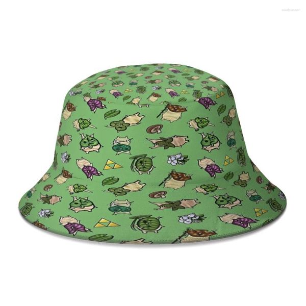 Береты Корок с повторяющимся узором, светло-зеленая панама для женщин и мужчин, подростковая складная шапка-рыболов, панама, уличная одежда