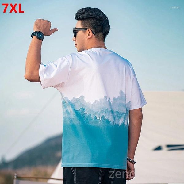 Herren T-Shirts Große Größe Farbverlauf Tie-DyeT-Shirt Mode Plus Top Kurzarm Tide T-Shirt Druck 7XL 6XL