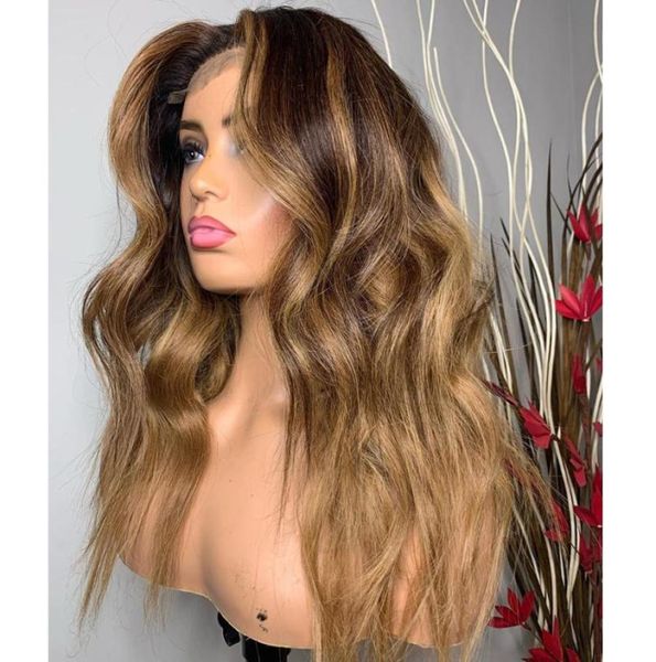 Ombre ondulado frente do laço perucas de cabelo humano com cabelo do bebê 360 frontal mel marrom sem cola seda superior perucas completas do laço para women3766167