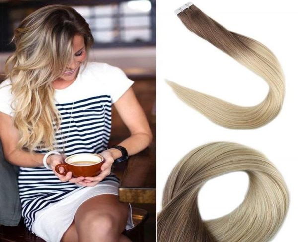 Fita em extensões de cabelo humano ombre marrom escuro 6 sombra para loira descorada 613 40 pçs 100 gramas brasileiro remy hairs9288018