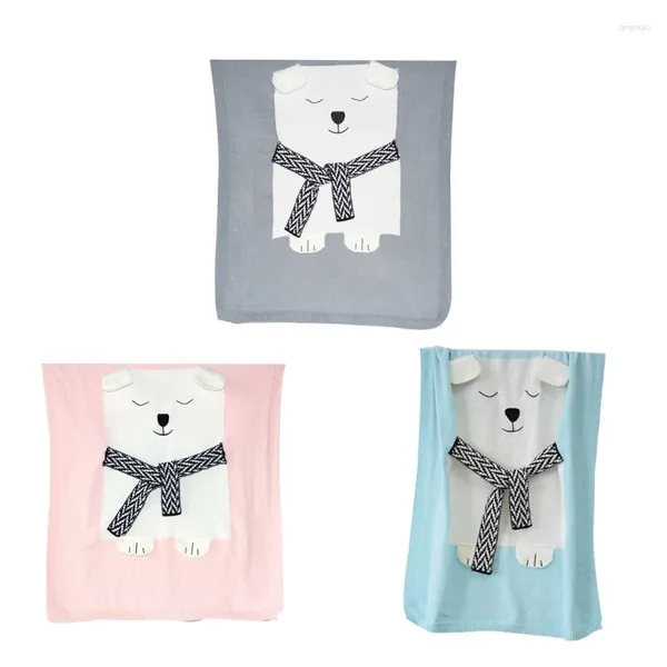 Decken 2024 Eisbär Kinder Gestrickte Decke Geboren Säugling Schlafen Swaddle Wrap Schlafsack Bettwäsche Sofa Strand Matte