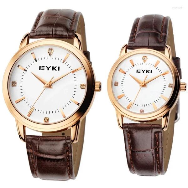 Relógios de pulso No.2 Eyki Mens Relógios Luxo Casual Amantes Quartz Relógio de Pulso Imitação de Couro Simples Cristal Dial Relógio Mulheres Relogio