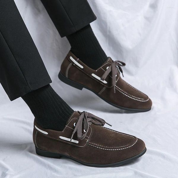 Sapatos de vestido vendendo versão coreana camurça veleiro moda masculina mocassins de couro preto lace-up mocassins negócios casuais