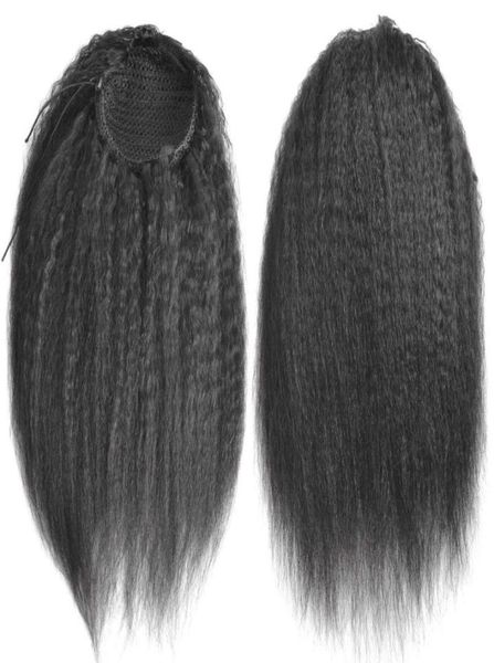 Coulisse Afro Puff crespo dritto coda di cavallo capelli umani panino chignon parrucchino per le donne Updo clip nell'estensione dei capelli 120g ship5980915