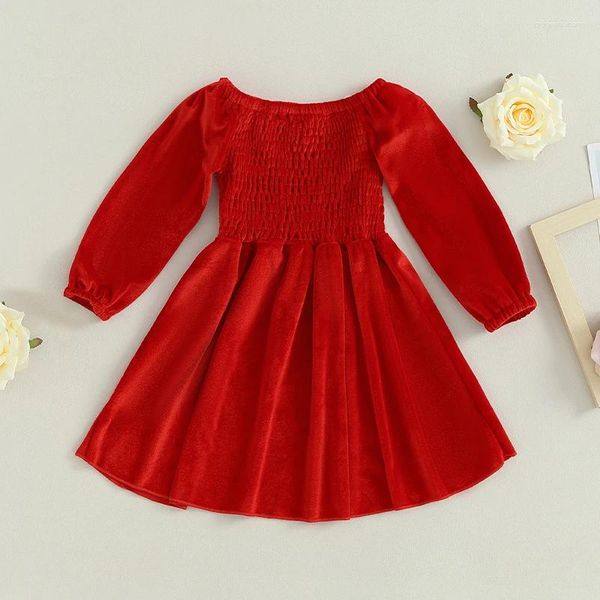 Mädchen Kleider Kleinkind Baby Mädchen Weihnachten Langarm Samt Prinzessin Kleid Vintage Plain Plissee A-Linie Party