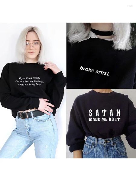 Felpe con cappuccio da donna Harajuku Felpa con cappuccio nera estetica da donna Goth Slogan Divertente Grunge Art Tumblr Streetwear Outfit Drop Ship