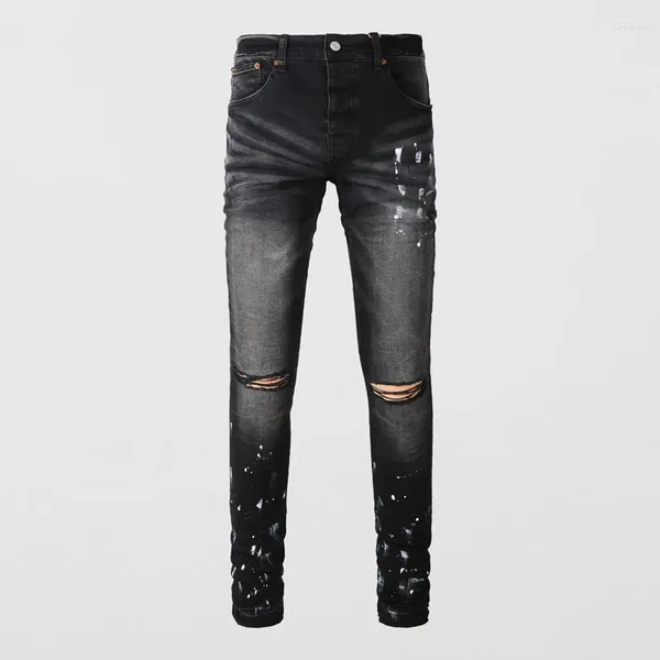 Мужские джинсы Уличная мода Окрашенные мужские ретро черные серые эластичные узкие рваные брендовые дизайнерские брюки на пуговицах в стиле хип-хоп
