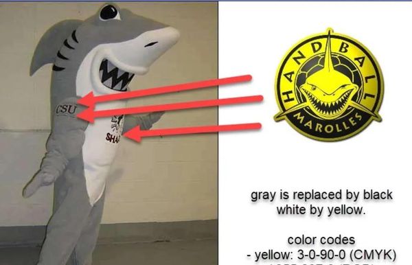 Costumi Costume personalizzato della mascotte dello squalo. Il costume del personaggio è grigio, nero, bianco, giallo