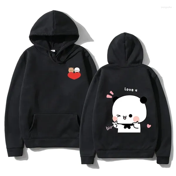 Erkek Hoodies 2024 Sevimli Panda Ayı Karikatür Hoodie Uzun Kollu Koreli Tarz Sweatshirts Erkekler ve Erkekler 90'lar Pembe Komik Baskılar Harajuku Cep