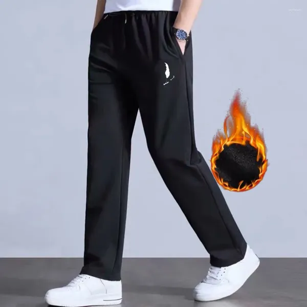 Calças masculinas moda inverno quente lã térmica calças cintura média pele forrado jogger sweatpants