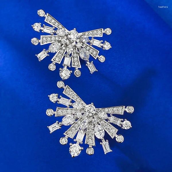 Brincos de parafuso prisioneiro 925 prata luxo cravejado com diamante em forma de leque brilhante atacado europeu e americano para mulheres