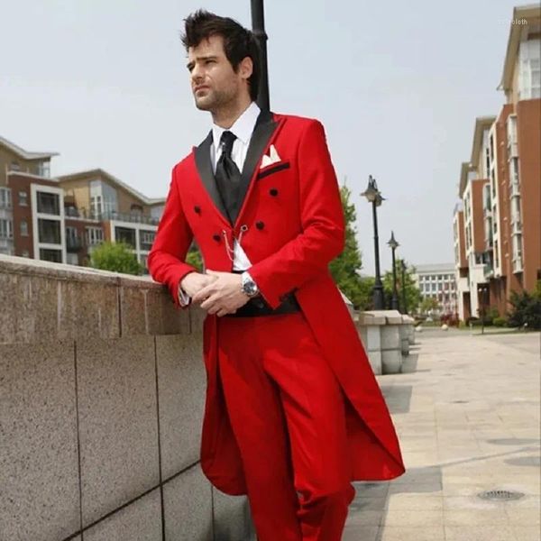 Мужские костюмы Красный Мужской костюм с ласточкиным хвостом Стильный модный пиджак Последний дизайн пальто и брюк Slim Fit Terno Masculino Хорошее качество