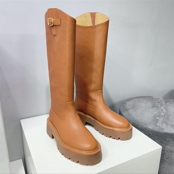 Designer feminino joelho botas altas martin elástico saltos planos sapatos femininos cunha chelsea motocicleta inverno feminino preto bezerro couro longo botas de moda