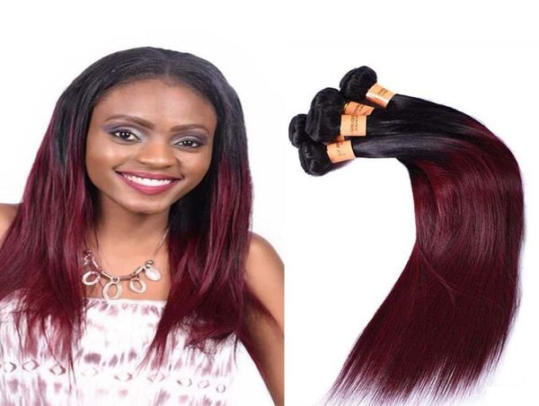 Capelli lisci brasiliani Ombre bordeaux 4 pacchi 1B 99J Ombre bicolore Tessuto brasiliano per capelli Remy Estensioni rosse economiche per capelli umani3131996