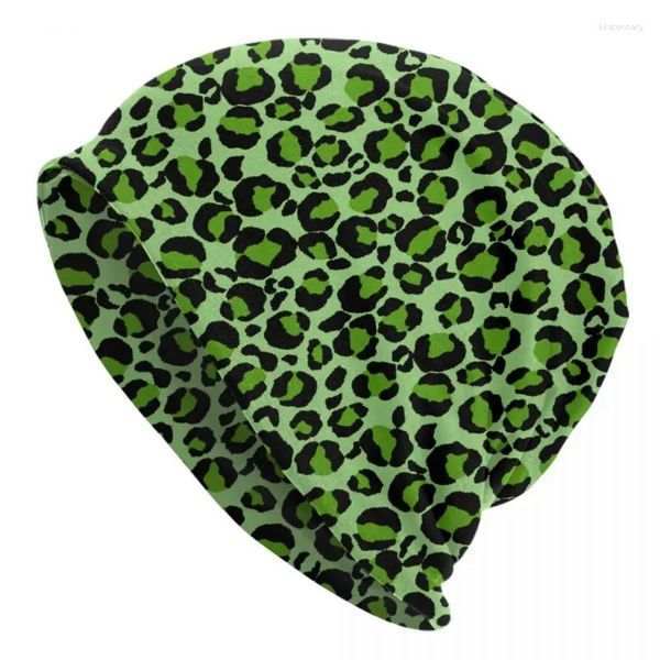 Berets Verde Leopardo Cheetah Pele Impresso Beanie Cap Unissex Inverno Quente Bonnet Homme Knit Chapéu Ao Ar Livre Animal Skullies Beanies Chapéus