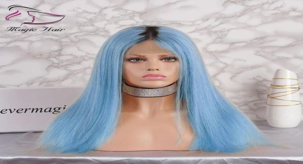 Parrucche per capelli umani in pizzo pieno senza colla blu chiaro Ombre con capelli per bambini pre pizzicati Parrucche anteriori in pizzo brasiliano per capelli vergini a 130 densità6187909