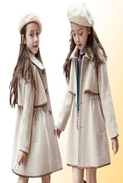 Çocuk Kızlar Dış Giyim Kış Kız Ceketleri Yün Uzun Trench Gençler Sıcak Giysiler 4 6 8 10 12 Yıl L5046837
