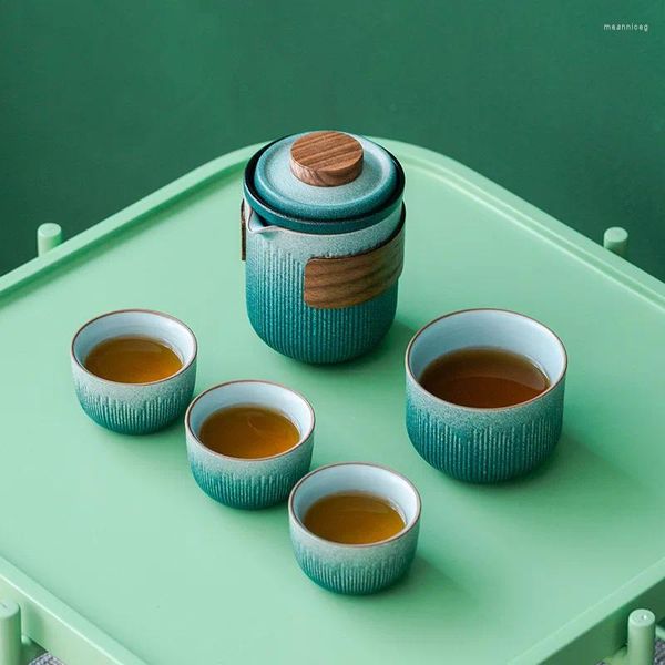 Conjuntos de teaware designer verde azul retro chinês caneca de chá vintage de alta qualidade Conjunto de viagens portáteis de tendência única para amigo para amigo