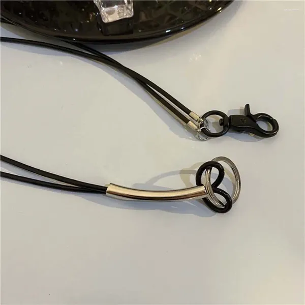 Choker Männer Halskette Metall Textur Paar Koreanischer Stil Schwarz Seil Leder Weiblich