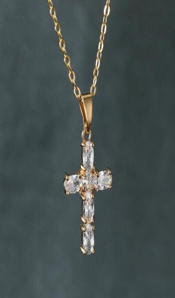 Collane con ciondolo Collana con croce di Gesù in un pezzo per le donne Catene di colore argento oro rosa cristallo di lusso Gioielli da sposa Gift4995470