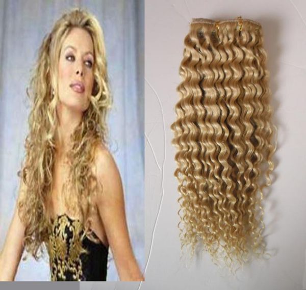613 Clip ricci crespi nelle estensioni dei capelli umani Brasiliani 100 capelli Remy 8 pezzi Set 613 capelli vergini biondi 100gSet8250351