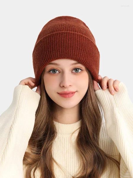 Berets Chapéu de Lã Sólida Mulheres Outono Inverno Beanie Grosso Quente Malha Adolescente Meninas Cap Homens Presentes de Natal