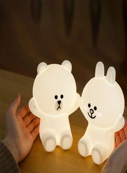 Carino marrone orso coniglio Controllo tocco di controllo a led Light Light USB Ricarica silicone Lampada da letto Lampada per bambini Gifts di Natale 6810867