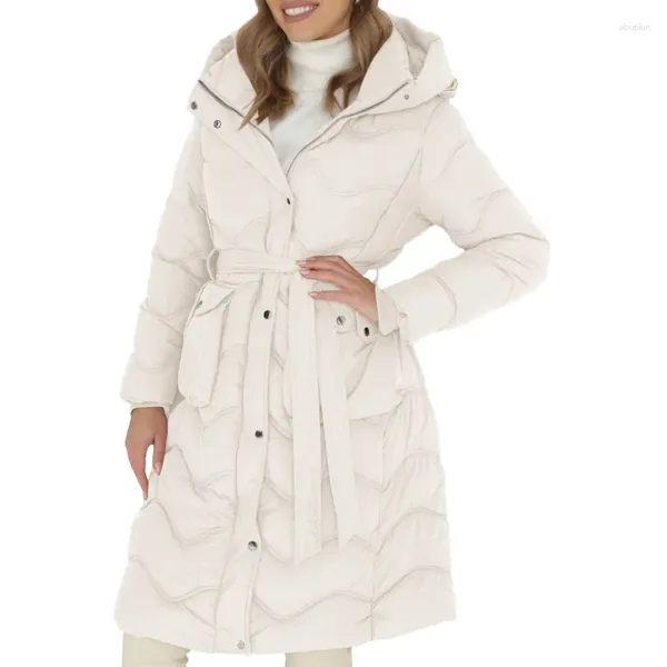 Trench da donna Cappotto in cotone a maniche lunghe con cappuccio tinta unita da donna 2024 Parka invernale Tasca monopetto con cerniera moda