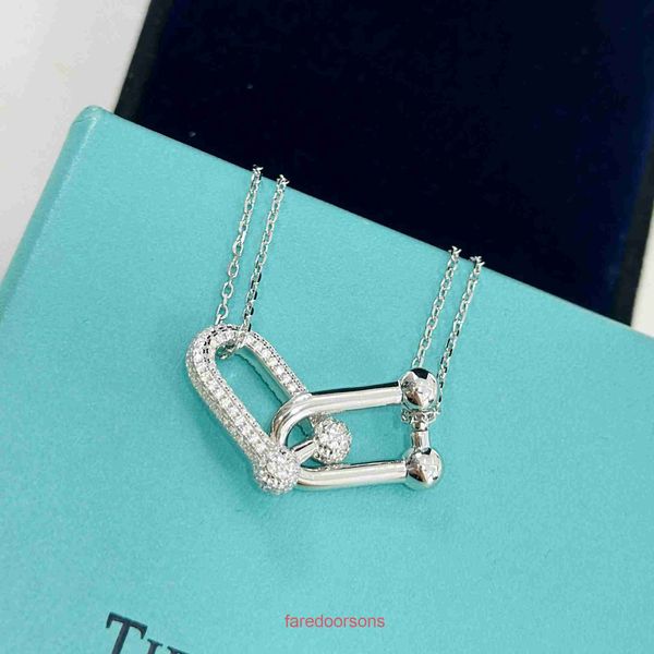 Collar Tifannissm de alta calidad para mujer, tienda en línea, bebé de plata de ley S925 con el mismo anillo doble, hebilla de herradura, lujo ligero, alto