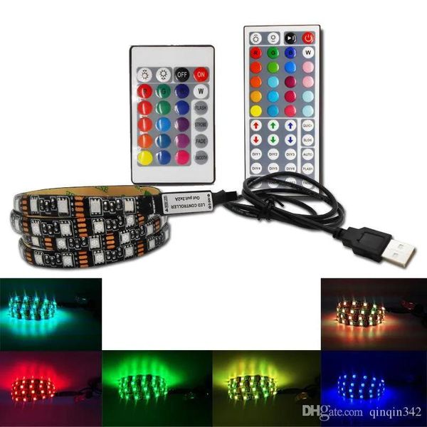 Tiras DHL 5050 RGB LED Strip impermeável DC 5V USB LED tiras de luz fita flexível 50cm 5m adicionar controle remoto para fundo de TV