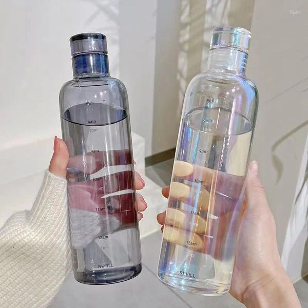 Wasserflaschen PC-Kunststoffflasche mit Zeitmarkierung Kreative große Kapazität auslaufsicheres Getränk Drop-resistenter Sport