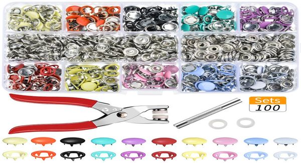 Hoomall 100pcssss Set 10 Renk Metal Dikiş Düğmeleri Pres Saplama El Sanatları Saplama Snap Pençeler El Sanatları Araç Düğmeleri Giysileri için7830247