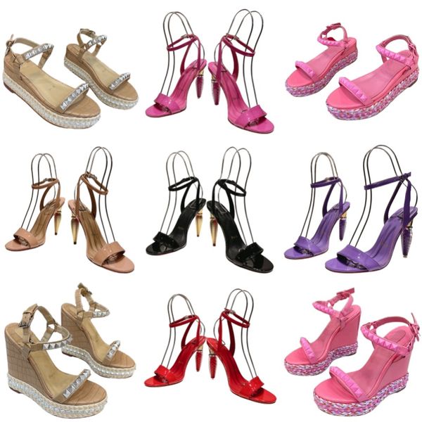 Sandalen, rote Schuhe, Luxus-Super-High-Heels, Damen-Nieten-Plateau-Schuhe, sexy Mode-Designer-Schuhe, Rückenriemen, Damen-Schuhe, klobiger Absatz, echtes Leder, Party-Schuhe