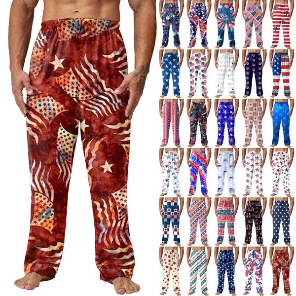 Herrenhose Independence Day, modisches bedrucktes Muster, Pyjama-Kostüm, Heimkleidung, bequem, mittlere Taille, lässig, Sport