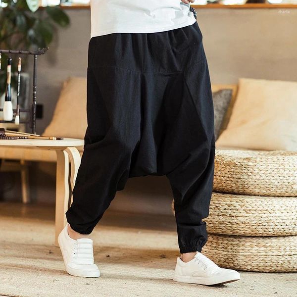 Мужские брюки Harajuku Black Cargo Harem 2024 Бегуны с заниженным шаговым швом Мужские уличные спортивные штаны с карманами Хип-хоп Мужские корейские брюки