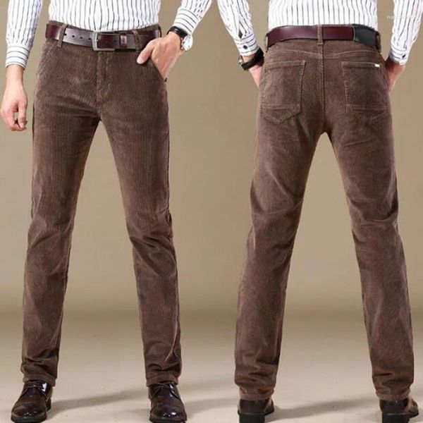 Мужские брюки высокого качества, вельветовые повседневные деловые модные однотонные эластичные брюки стандартной посадки, мужские брюки