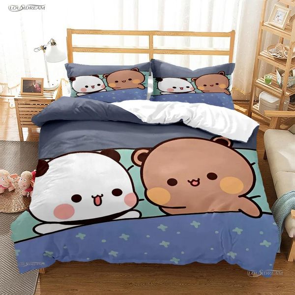 Conjuntos de cama conjuntos bubu dudu urso dos desenhos animados panda capa edredão bonito kawaii conjunto cama macia capa edredão e fronha folha/par/rainha/kin